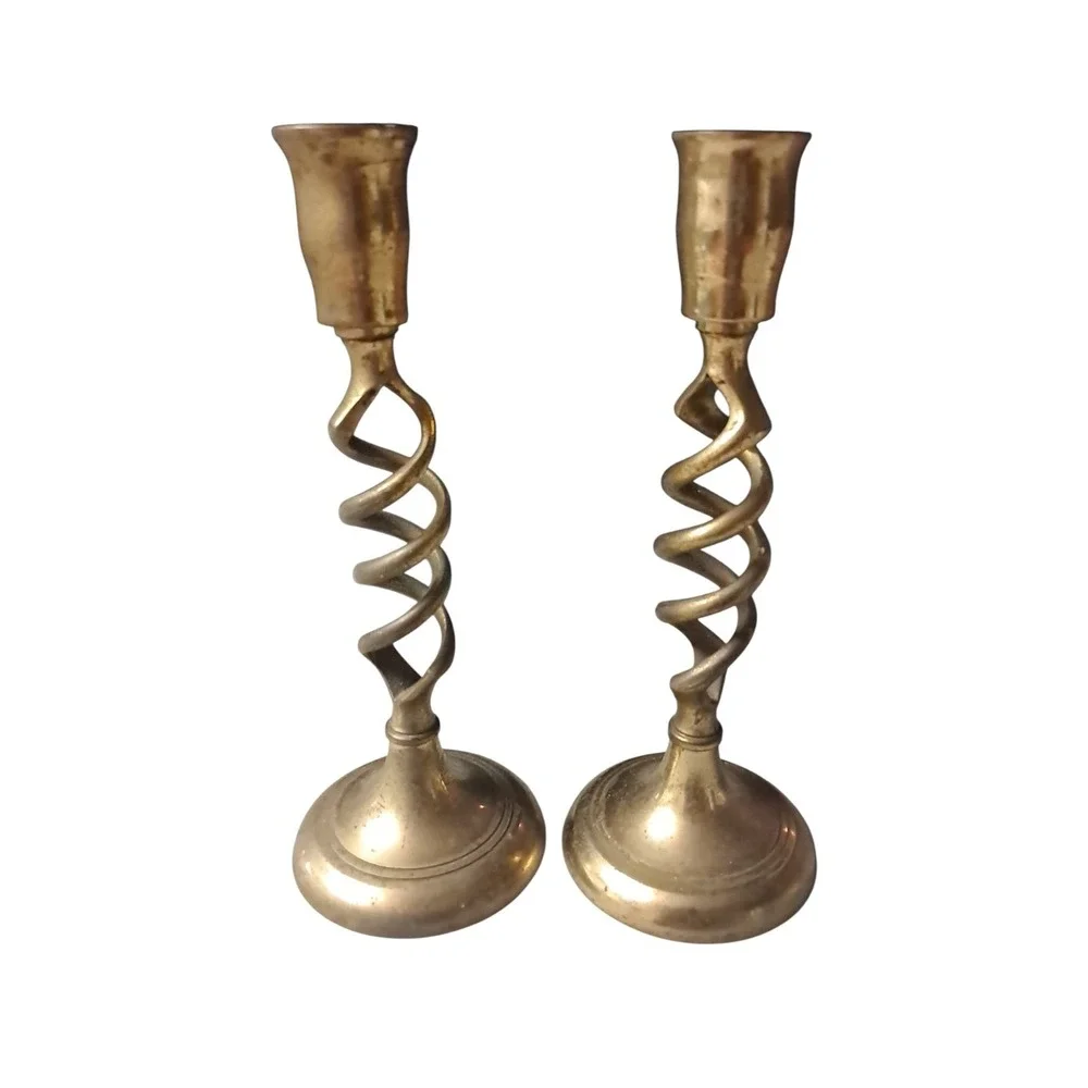Vintage Pair of Open Barley Twist Candle Stick Holders 7.5